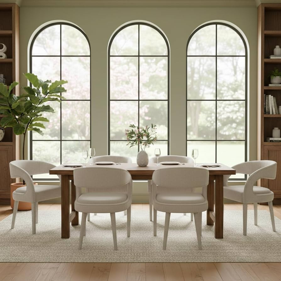 CIMOTA Modern Dining Chairs Set of 6, Upholstered Linen Kitchen & Dining Room Chairs Kitchen Chairs with Arms/Open Back Comfy Accent Chairs for Living Room/Bedroom, Linen Beige/6PCS | Amazon (US)