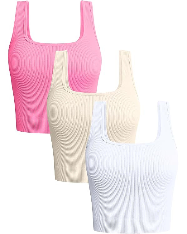 OQQ Women's 3 Piece Tank Tops Ribbed Seamless Workout Exercise Shirts Yoga Crop Tops | Amazon (US)