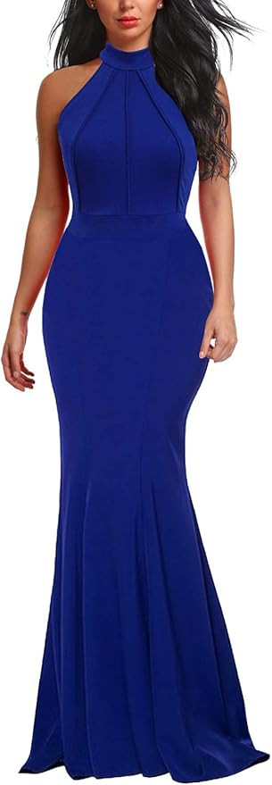 Berydress Women's Elegant Chic Halter Neck Sleeveless Solid Stretchy Wedding Guest Mermaid Long E... | Amazon (US)