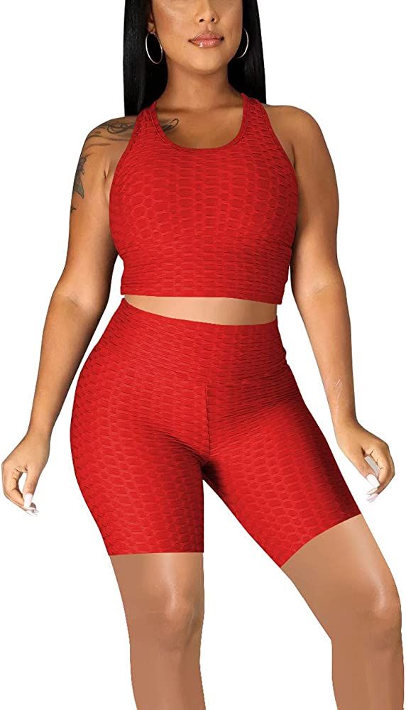 Mrskoala Women 2 Piece Outfits Jogging Yoga Biker Shorts Workout Sets Cute Sexy Loungewear Sweats... | Amazon (US)