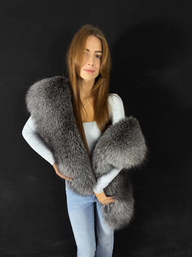 Luxurious Frost Fox Fur Stole: Handmade Silver Fur Scarf (79" Length) - Etsy | Etsy (US)