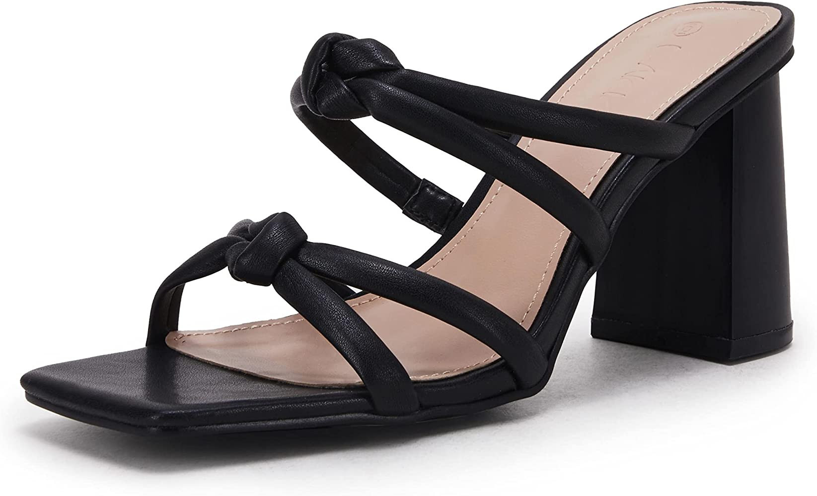 LAICIGO Women’s Square Open Toe Heeled Sandals Chunky Block Heel Knot Two Strap Braided Backles... | Amazon (US)