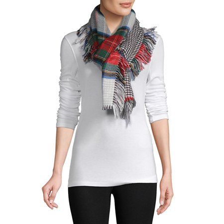 Reversible Tartan Houndstooth Side Fringe Wrap | Walmart (US)