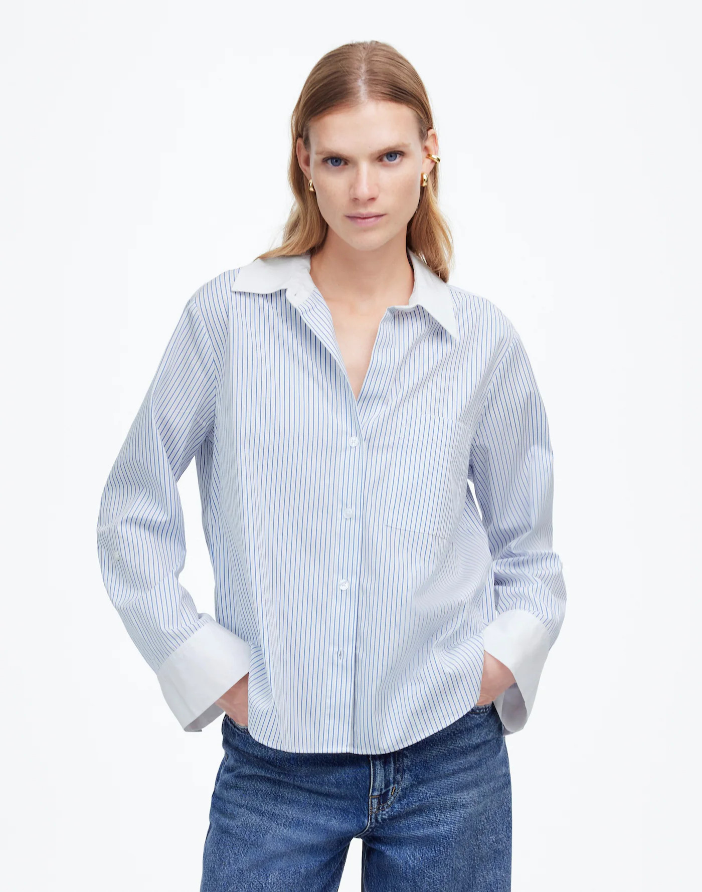 Easy Y-Neck Button-Up Shirt | Madewell | Madewell
