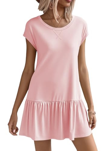 BLENCOT Womens Summer Dresses Casual Cap Sleeve Spring Ruffle Mini Sporty Sweatshirt Trendy Tshir... | Amazon (US)