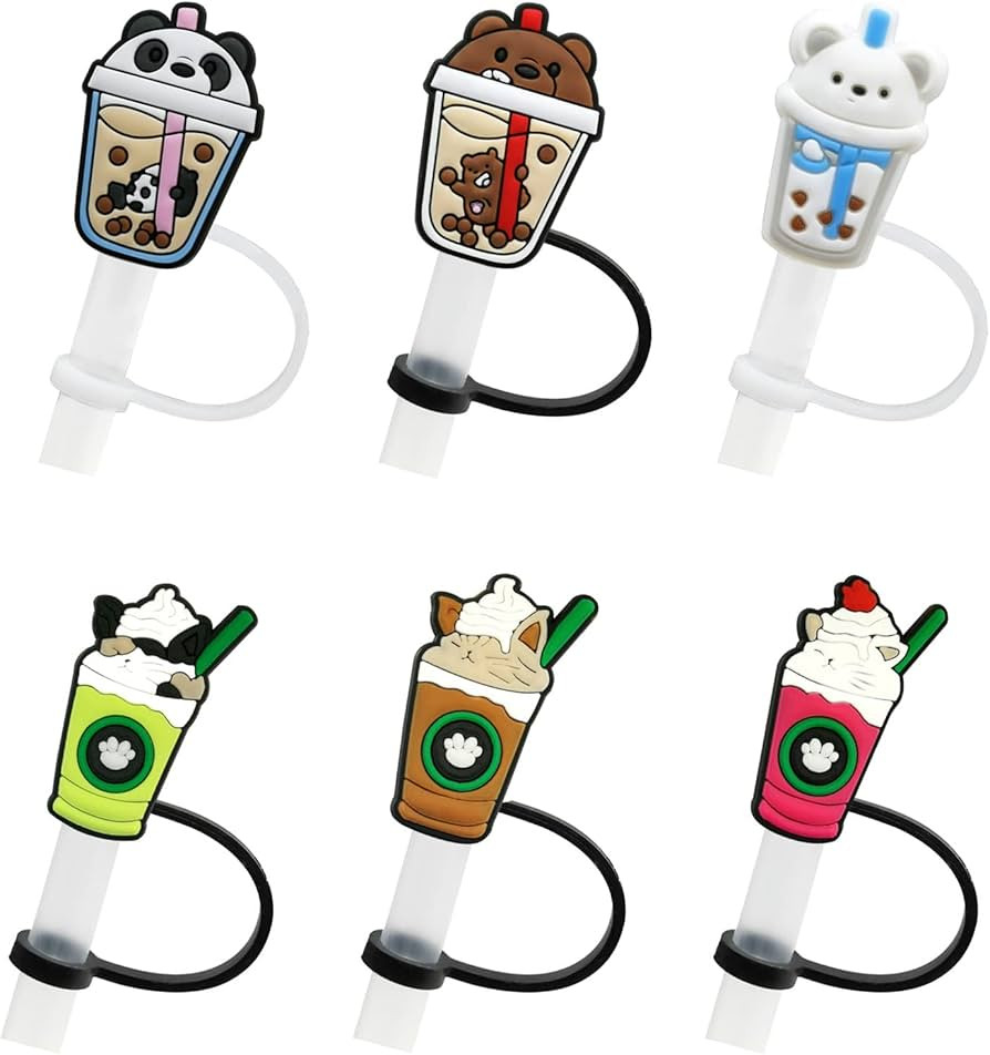 6Pcs Silicone Straw Tips Cover, Reusable Drinking Straw Covers Cap, Cartoon Pattern Plugs Cover, ... | Amazon (US)