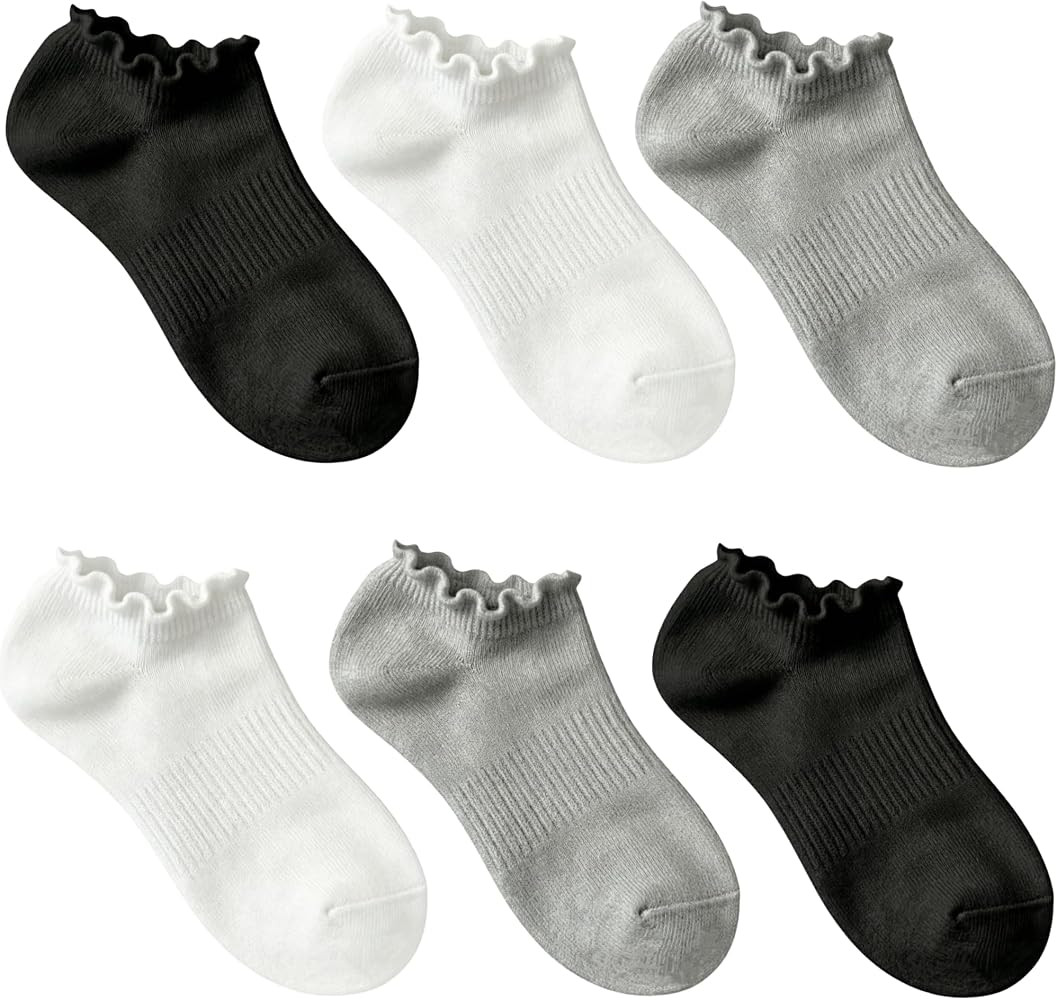 6 Pairs No Show Socks for Women Ruffle Socks Low Cut Socks Cute Ankle Frilly Short Cotton Socks | Amazon (US)