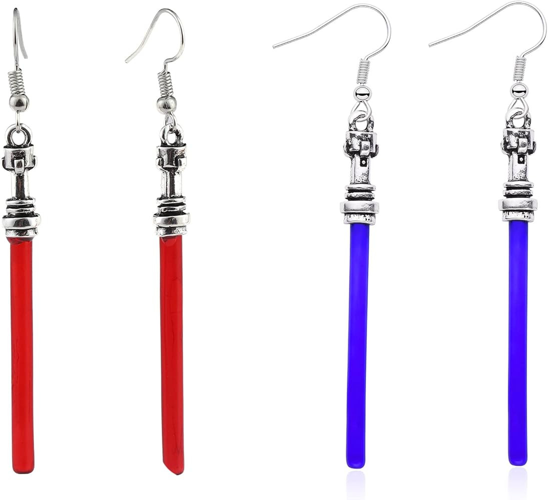 MEDFOLY Sta War Lightsaber Drop Earrings,2 Pairs Classic Movie Red and Blue Dangle Earrings for W... | Amazon (US)