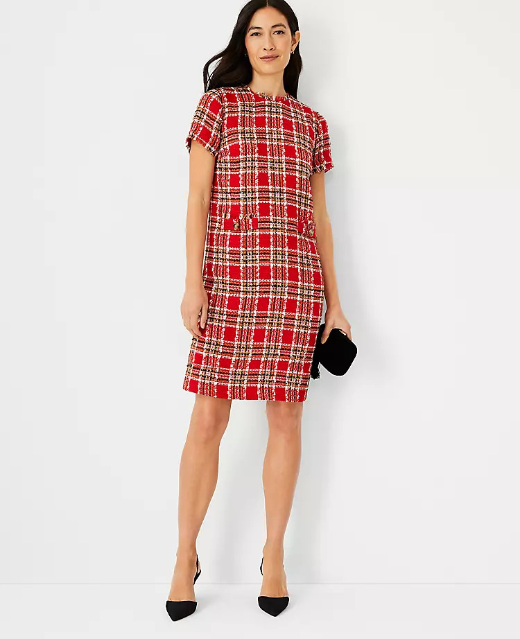 Plaid Tweed Pocket Shift Dress | Ann Taylor (US)