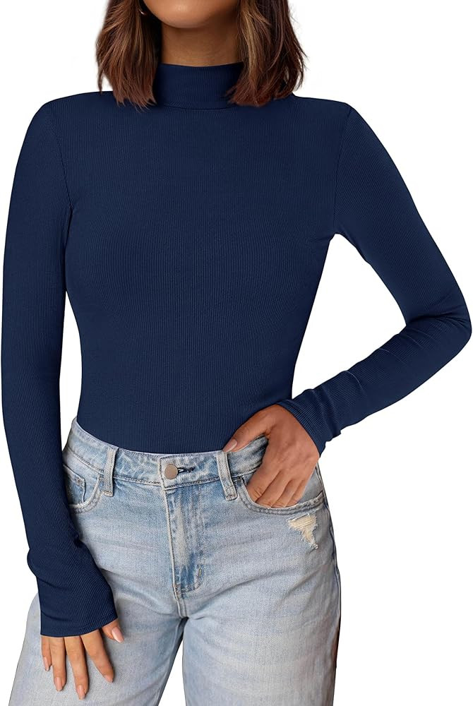 PRETTYGARDEN Women's Turtleneck Long Sleeve Shirts 2025 Fall Basic Tees Ribbed Fitted Tops Therma... | Amazon (US)