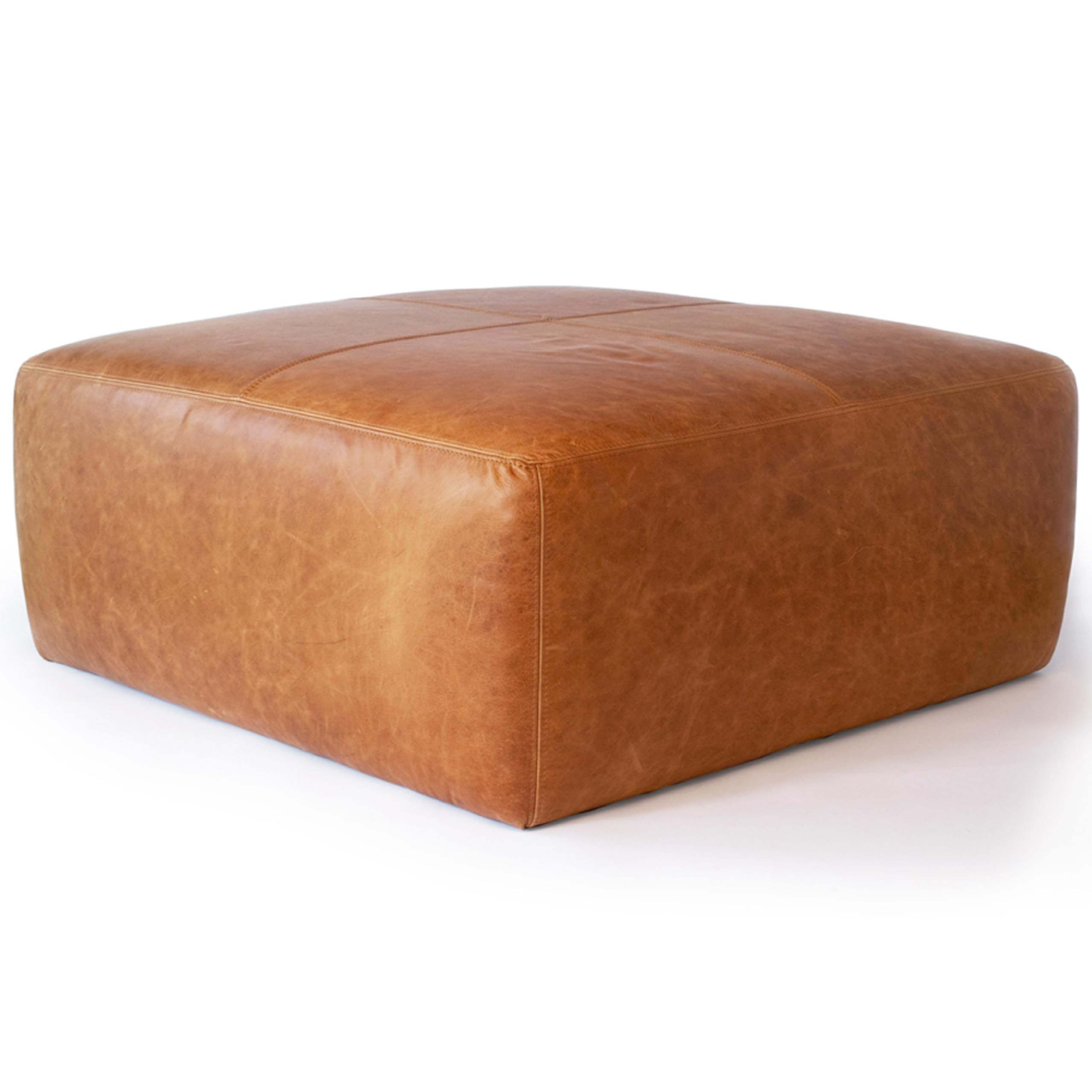 Poly & Bark Sequoia Ottoman – 35” Square Pouf with Feather-Down Topper – Full-Grain Leather... | Amazon (US)