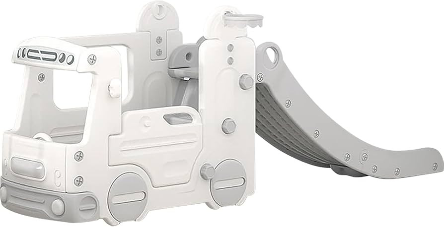 Baby Slide 4-in-1, Indoor Toddler Slide with Basketball Hoop, Climber & Bus Playhouse, Outdoor Pl... | Amazon (US)