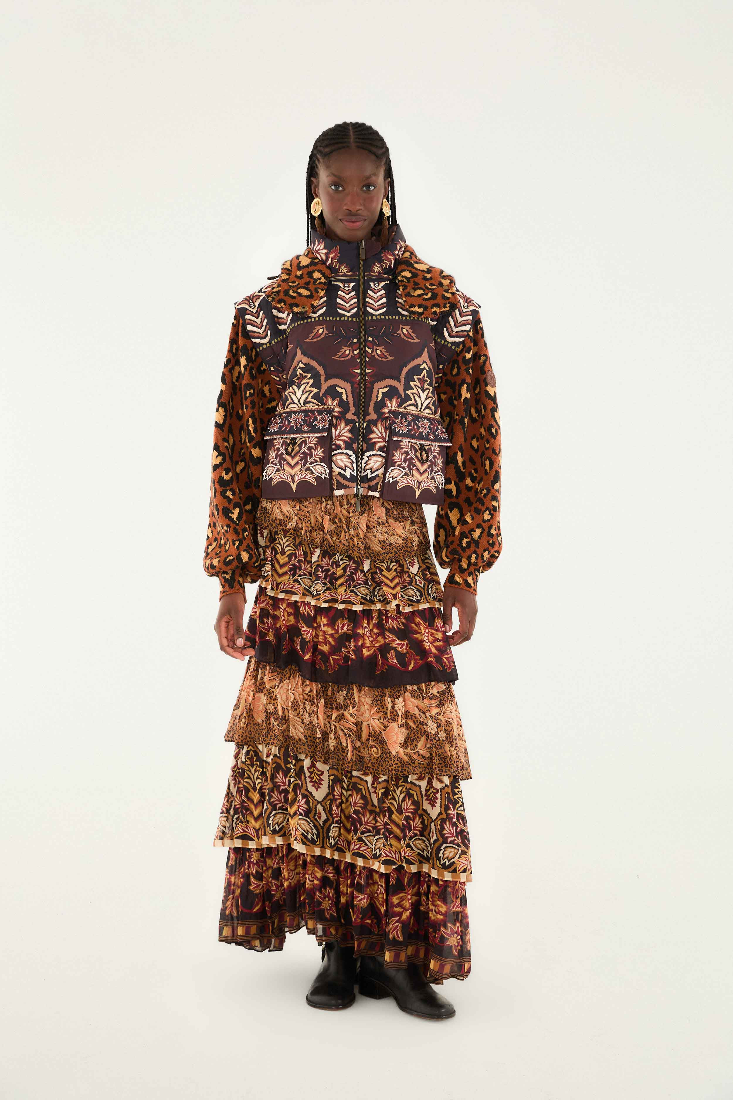 Mixed Scarves Ruffled Maxi Skirt | FARM Rio | FarmRio (US)