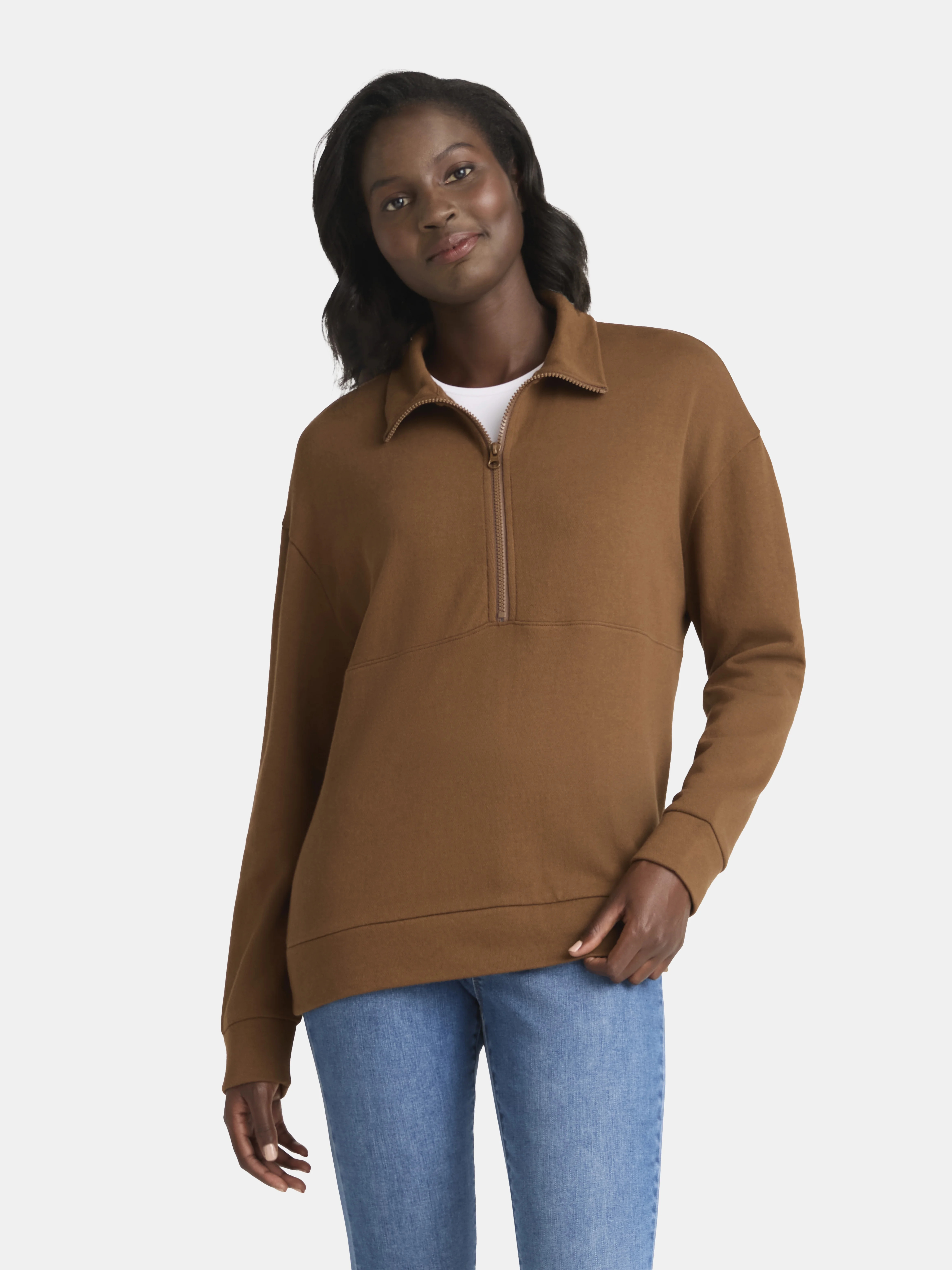 Time and Tru Women's Half Zip Fleece Sweatshirt, Sizes XS-XXXL | Walmart (US)