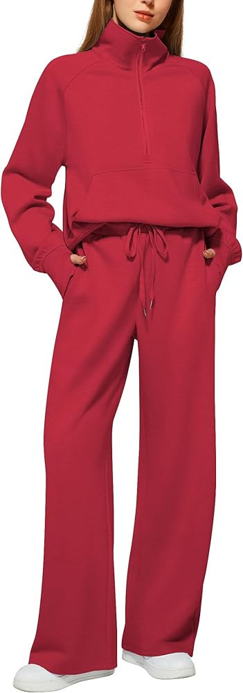 Casly Lamiit Women's 2 Piece Outfits Lounge Set 2025 Oversized Half Zip Sweatshirt Wide Leg Sweat... | Amazon (US)