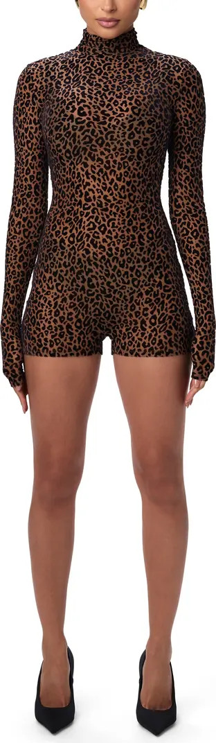 Naked Wardrobe Burnout Mock Neck Long Sleeve Romper | Nordstrom | Nordstrom