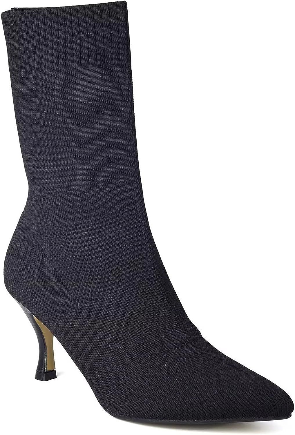ComeShun Low Kitten Heel Mid Calf Boots Classic Elastic Knit Upper Slip On Booties | Amazon (CA)