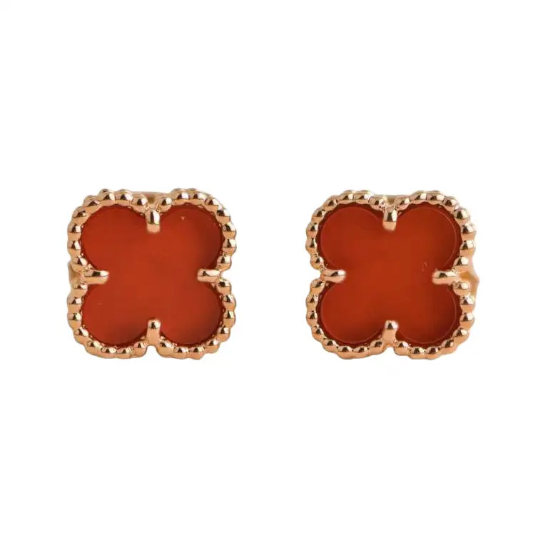 Van Cleef & Arpels Sweet Alhambra Carnelian 18k Rose Gold Earstuds | 1stDibs