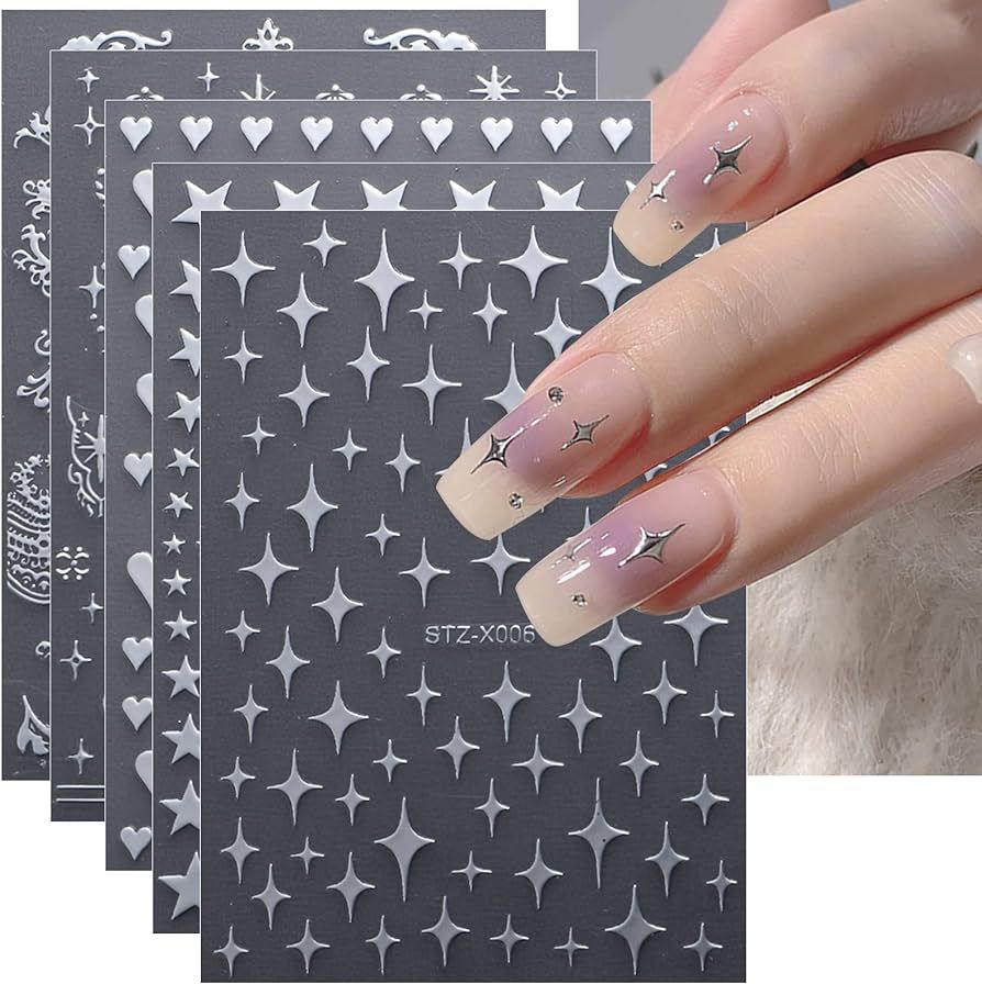 JMEOWIO 12 Sheets Moon Star Nail Art Stickers Decals Self-Adhesive Pegatinas Uñas Gold Silver Na... | Amazon (US)