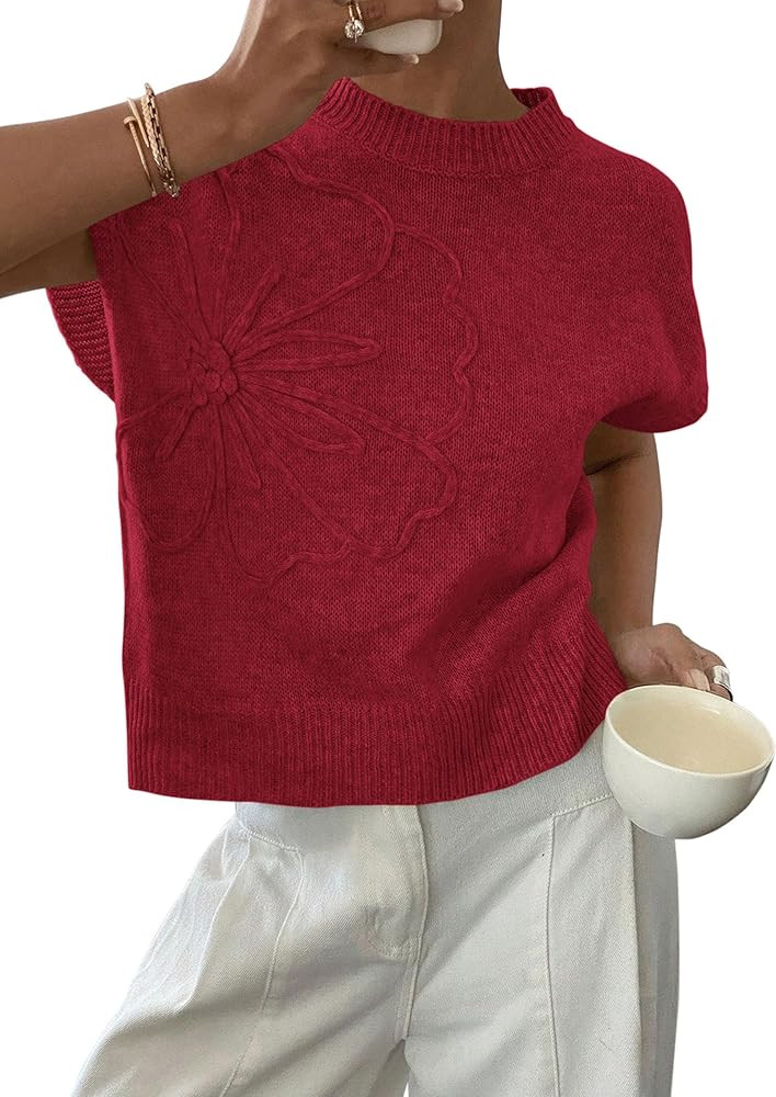 PRETTYGARDEN Women's 2026 Spring Sweater Vest Trendy Flower Knit Short Sleeve Cute Pullover Tank ... | Amazon (US)