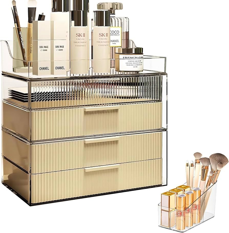 DASITON Cream Dustproof Four layers Storage Box,Makeup Brush Holder,Large Capacity Desktop Storag... | Amazon (US)