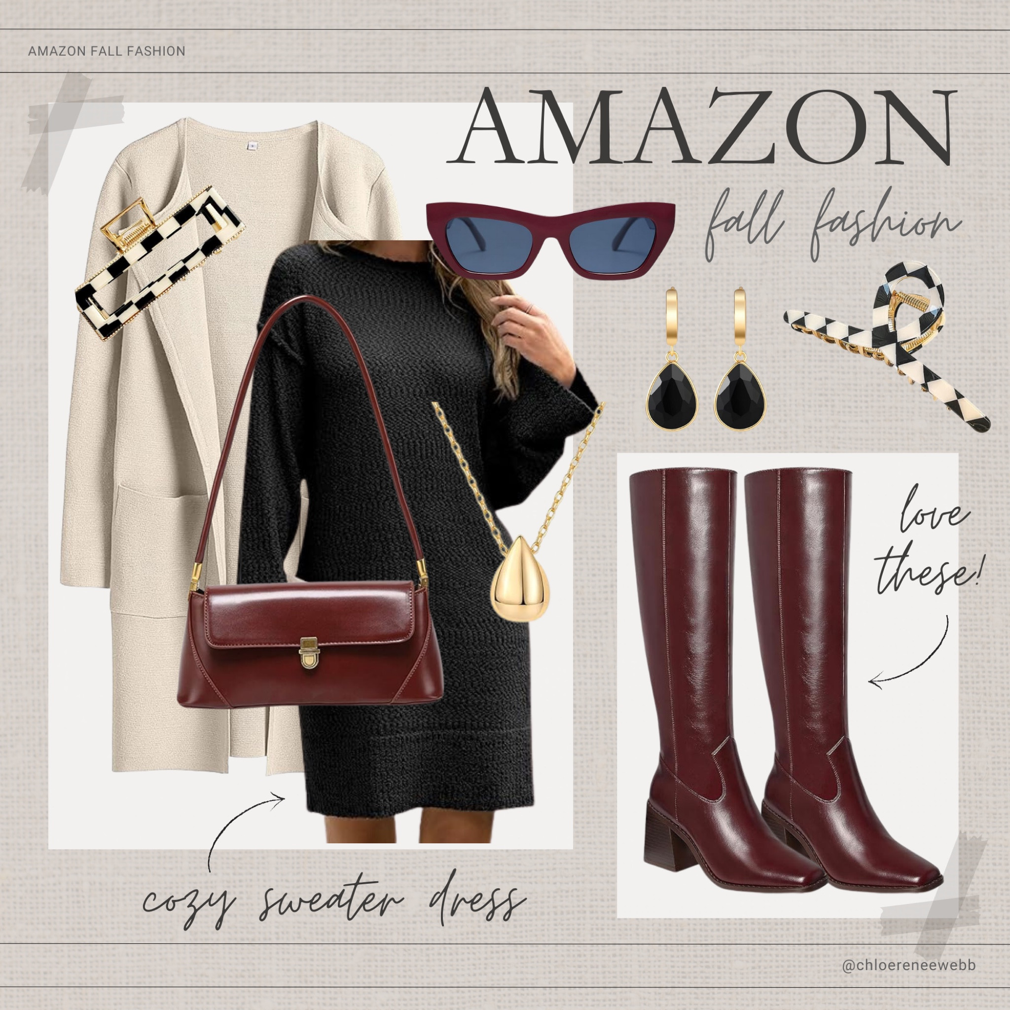 fall outfit for women, black sweater dress, burgundy knee high boots, cozy fall outfit, fall fashion 2024, trendy fall outfit, chic autumn style, fall wardrobe essentials, stylish fall look, fall outfit inspiration, sweater dress fall outfit, burgundy accessories, knee high boots fall outfit, cozy sweater dress, fall style guide, fall fashion trends, fall outfit ideas 2024, fall capsule wardrobe