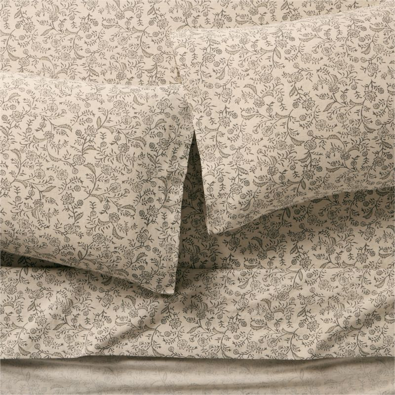 Aire Natural European Linen Ditsy Floral Natural Beige King Bed Sheet Set | Crate & Barrel