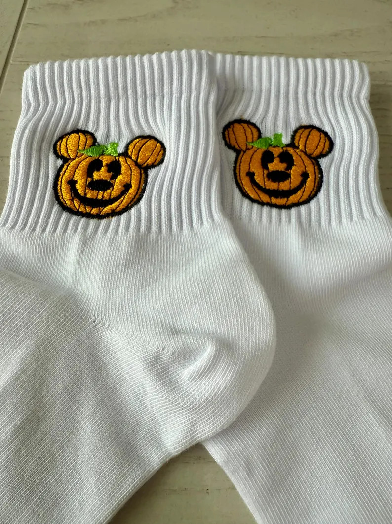 Mouse embroidered Pumpkin Socks | Etsy (Global)