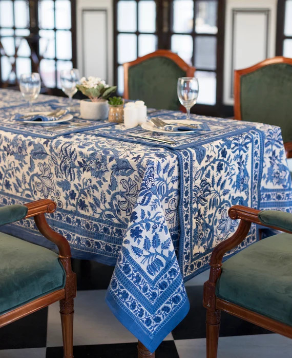 Indian Block Print Tablecloth Floral Cotton Table Cover | Etsy | Etsy (US)