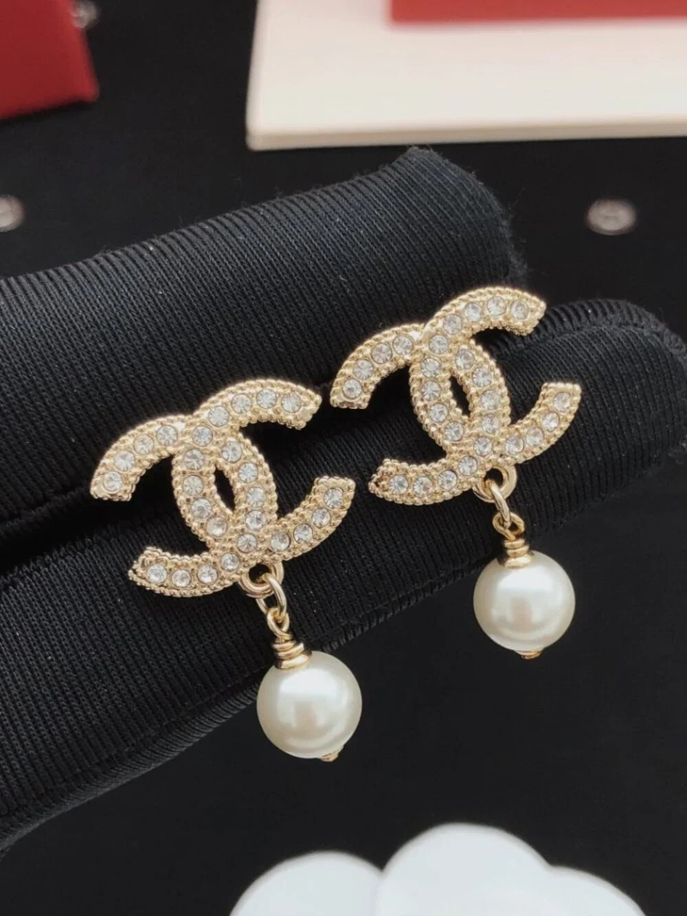 Chanel Interlocking CC Pavé Crystal Pearl Drop Dangle Earrings Classic Stud Styl | Poshmark