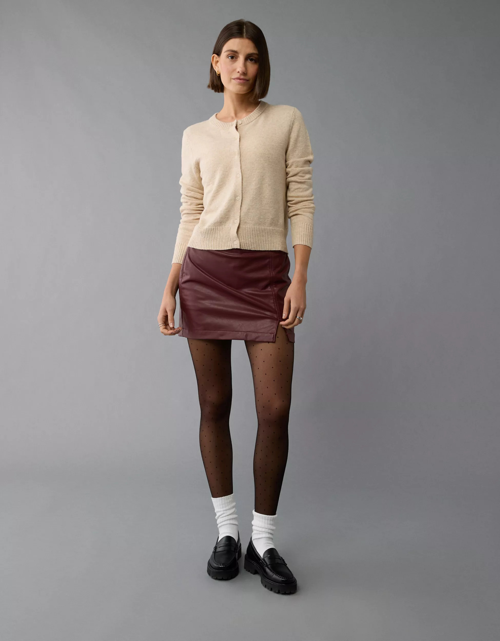 AE High-Waisted Vegan Leather Mini Skort | American Eagle Outfitters (US & CA)