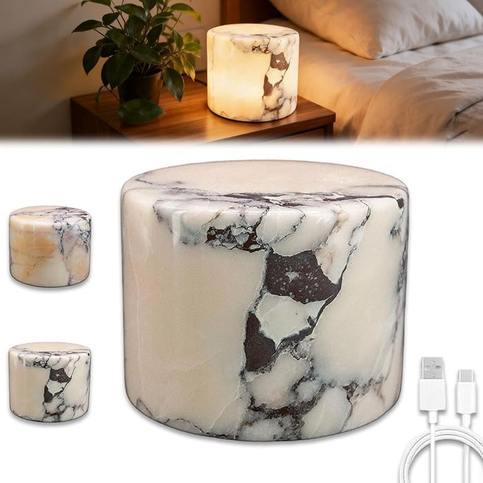 Marble Lamp Night Light Touch Bedside Table Lamp, Type-C Rechargeable Unique Texture, Dimmable Wa... | Amazon (US)