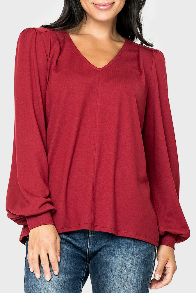 V-Neck Blouson Sleeve Sweater | Gibson