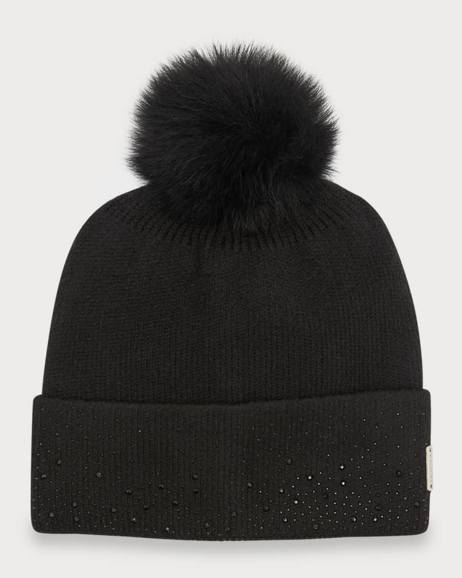 Gorski Embellished Toscana Lamb Pom Knit Beanie | Neiman Marcus