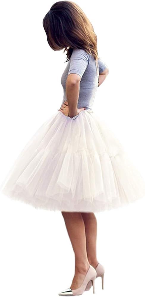 Tulle Skirt,Women's Midi Tulle Tutu Skirt Fluffy Princess Five Layers A line Party Prom Underskir... | Amazon (US)