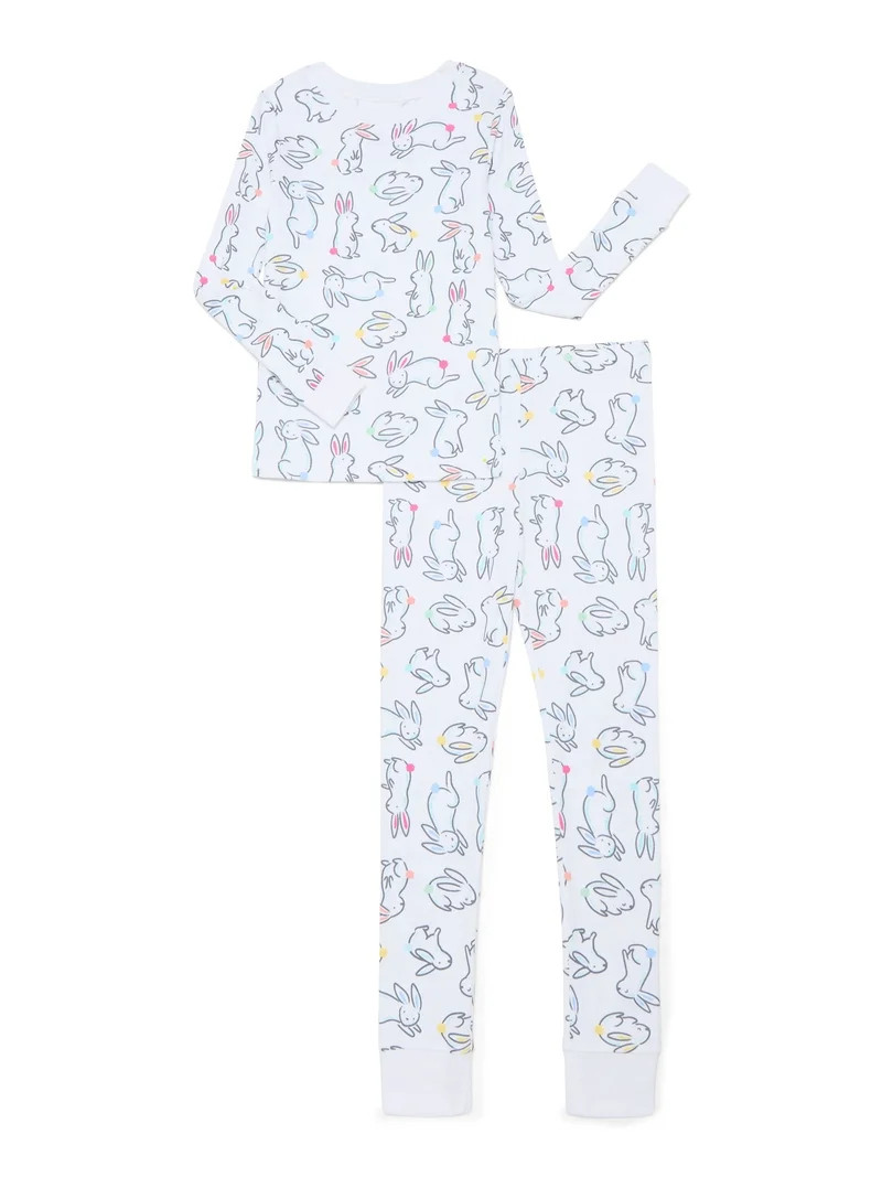 Girls Cotton Snug-Fit Top and Pants Pajama Set from Way to Celebrate, 2-Piece, Sizes 4-10 | Walmart (US)