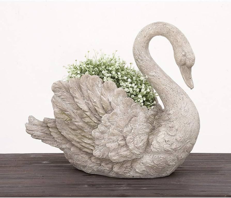 Swan Cast Grey Stone Planter Garden Decor Modern Contemporary | Amazon (US)