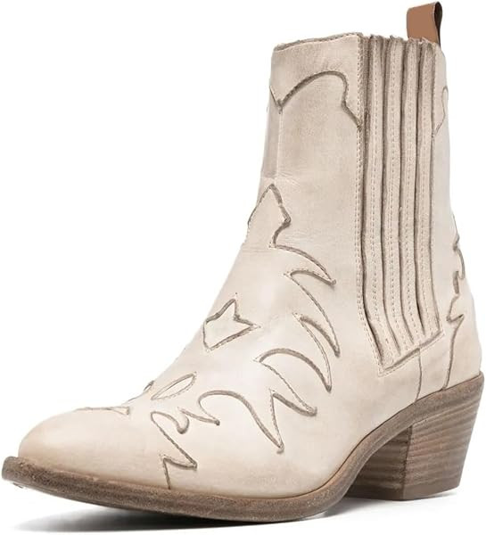 Women Cowboy Ankle Boot Fashion Applique Pointed Toe Chunky Block Heels Western Rustic Booties Da... | Amazon (US)
