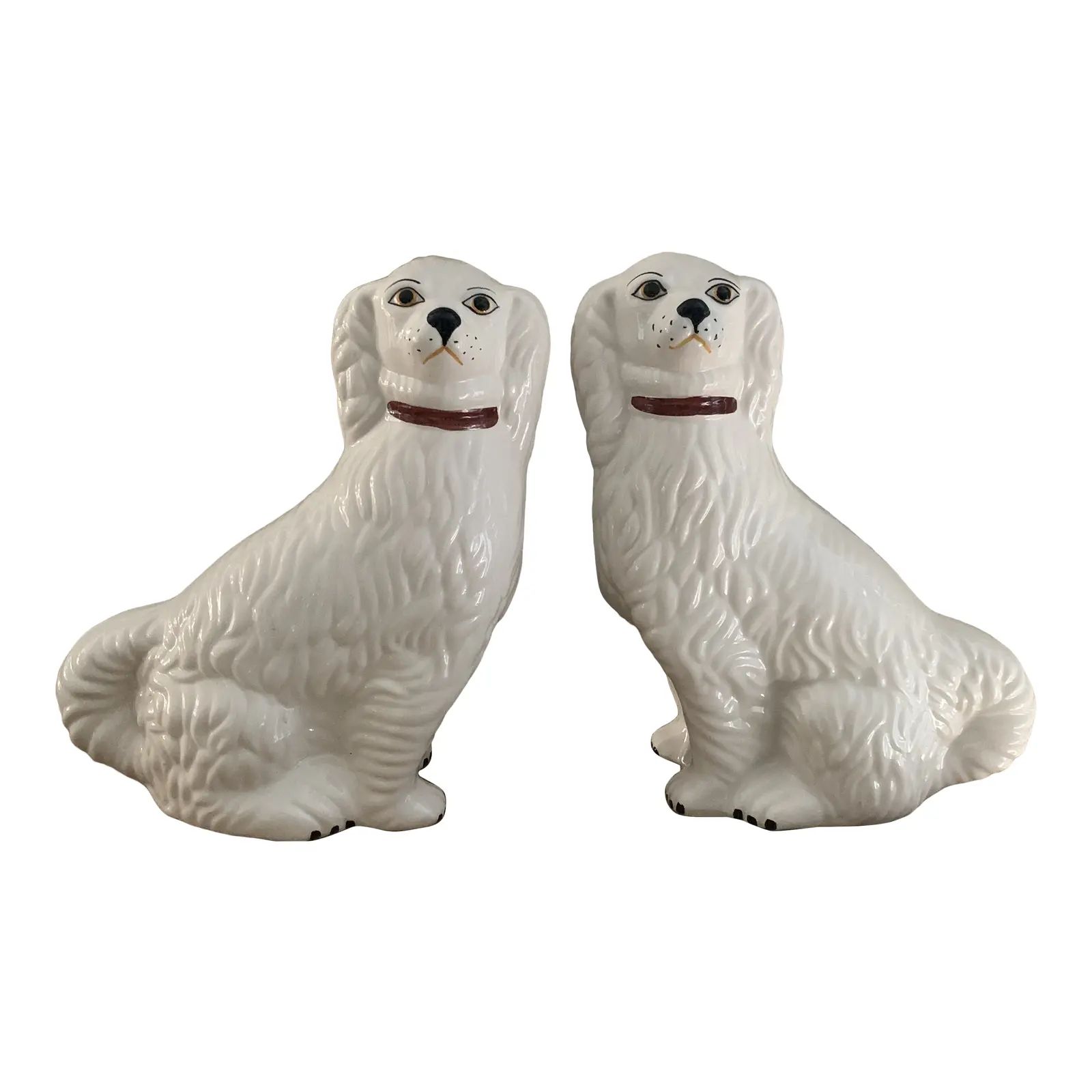 White Italian Ceramic Staffordshire Style Dogs - Pair | Chairish