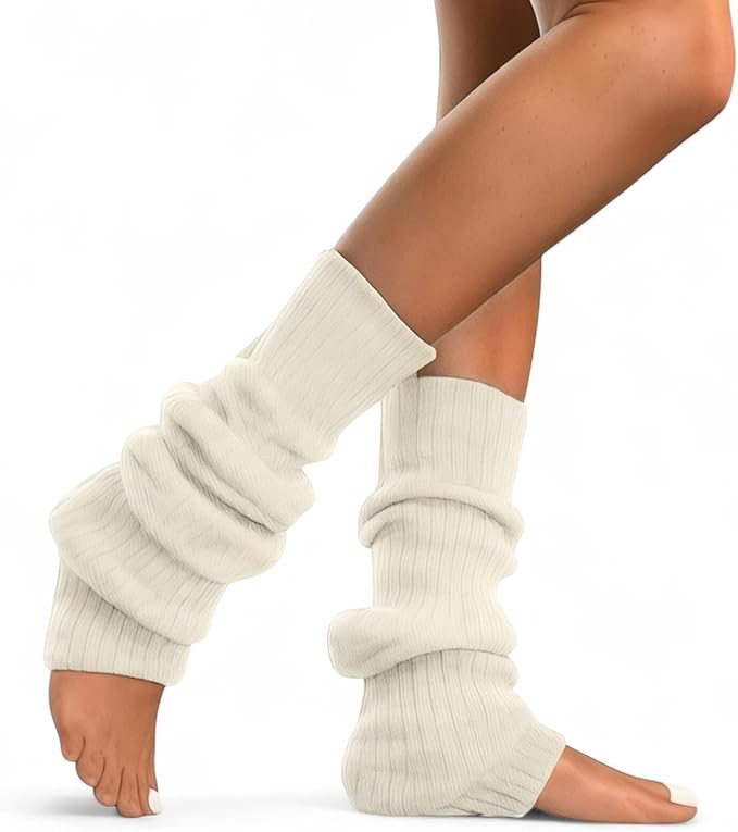 Lambswool Winter Ribbed Leg Warmers Natural Wool Footless Long Socks For Women | Amazon (US)