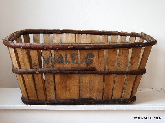French antique wooden basket - Large handmade obolong storage basket made of wood - Primitive tra... | Etsy (US)
