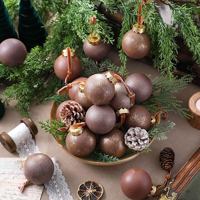 18 Pcs Neutral Christmas Ball Ornaments Brown Ornaments for Christmas Tree 2.58 in Plastic Vintag... | Amazon (US)