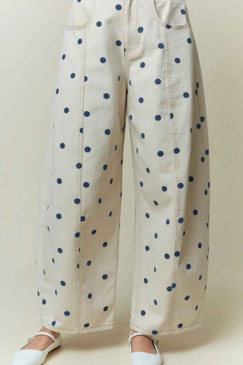 Polka Dot Printed Wide Denim Pants | MTT Collective