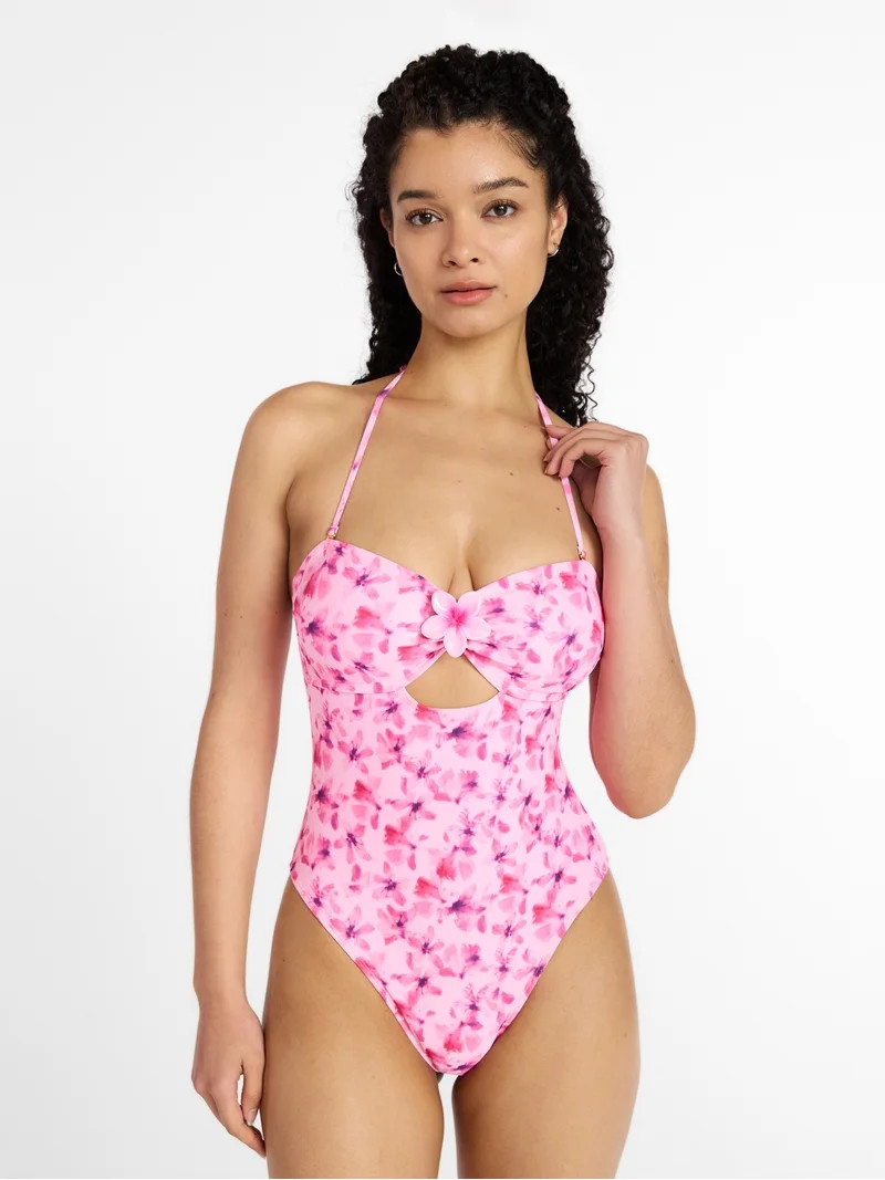 No Boundaries Floral Cut Out Bandeau One Piece Swimsuit, Women's XXS -XXL | Walmart (US)