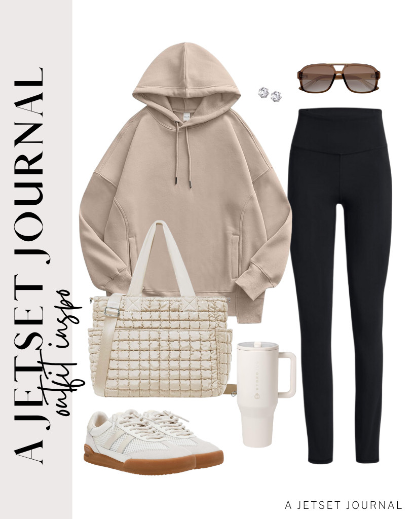 If you are wearing this fleece hoodie and cozy leggings, you get a comfy lounge look. I love wearing these SOJOS Aviator sunglasses and a pair of Steve Madden sneakers because they complement this kind of outfit. 

 #LTKSeasonal #LTKSaleAlert #LTKTravel