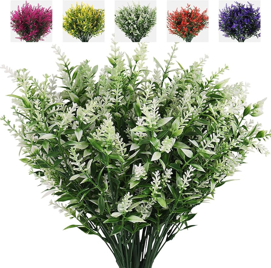 RECUTMS Artificial Plants Lavender, 8 Bundles Outdoor UV Resistant Greenery Fake Shrubs Simulatio... | Amazon (US)
