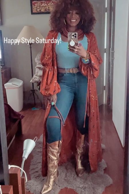 Ready for another Style Saturday with these fun pieces all paired together wearing the Spring trend denim on denim. Added some cowboy boots & a fun duster to finish! Cheers & Cheerio, Afi Like Taffy

#LTKunder50 #LTKshoecrush #LTKSeasonal