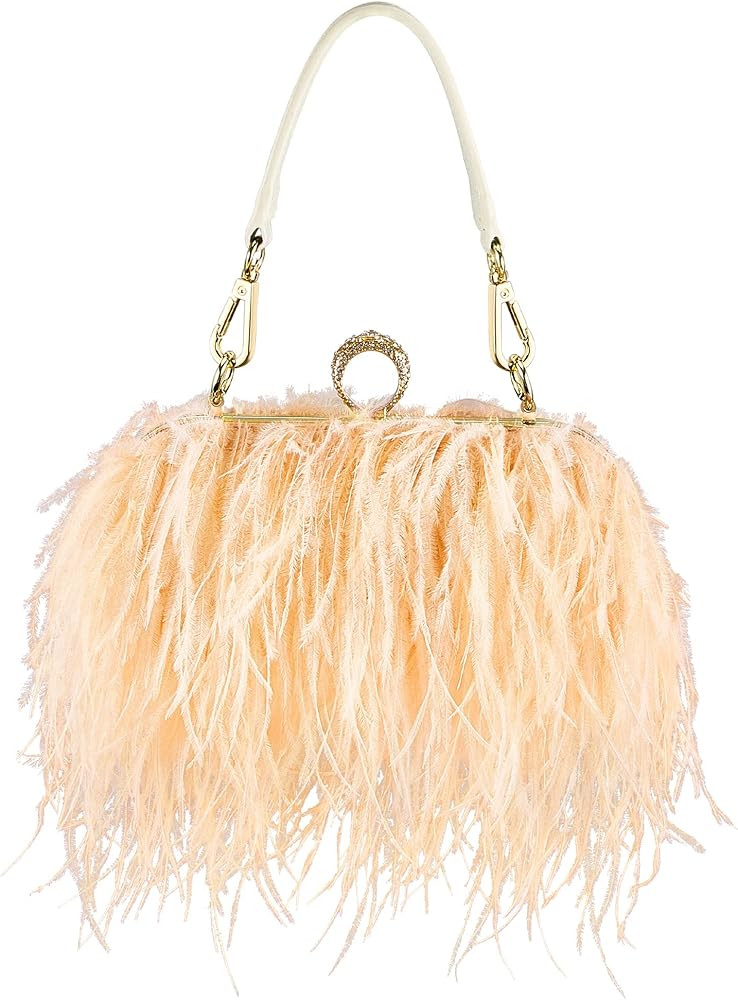 Tessco Women Ostrich Feather Tote Bag Fluffy Purse Clutch Feather Evening Handbag for Wedding | Amazon (US)