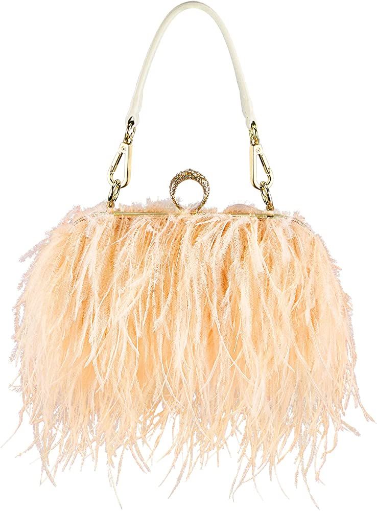 Women Ostrich Feather Tote Bag Fluffy Purse Clutch Feather Evening Handbag for Wedding Anniversary P | Amazon (US)
