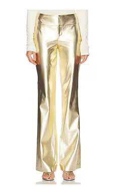Alice + Olivia Olivia Vegan Leather Fit And Flare Bootcut Pant in Gold from Revolve.com | Revolve Clothing (Global)
